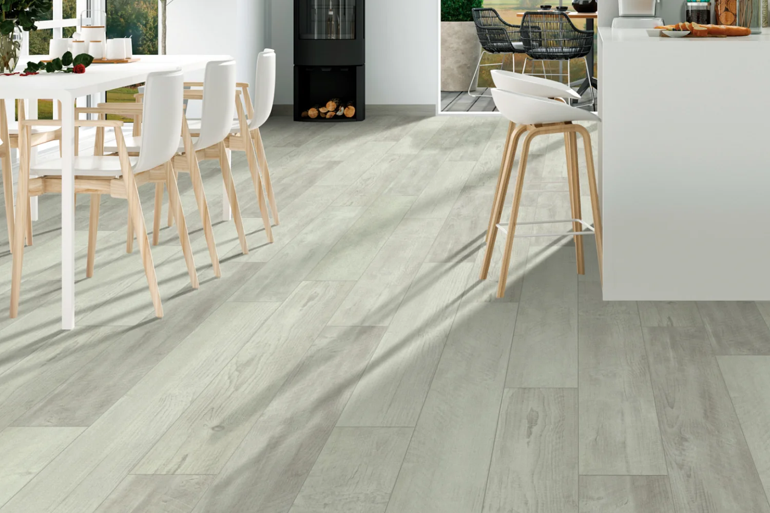 Shaw wood-look luxury vinyl in a bright kitchen
